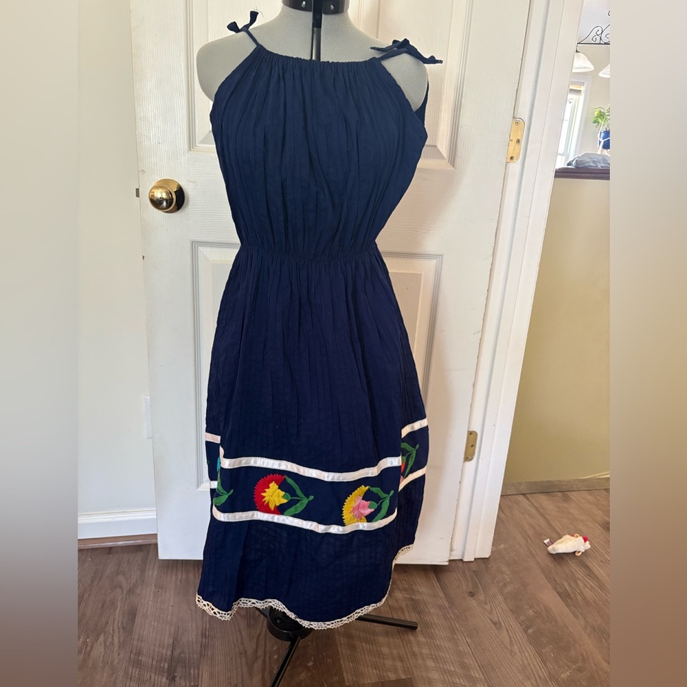 Vintage Navy Embroidered Floral Sundress